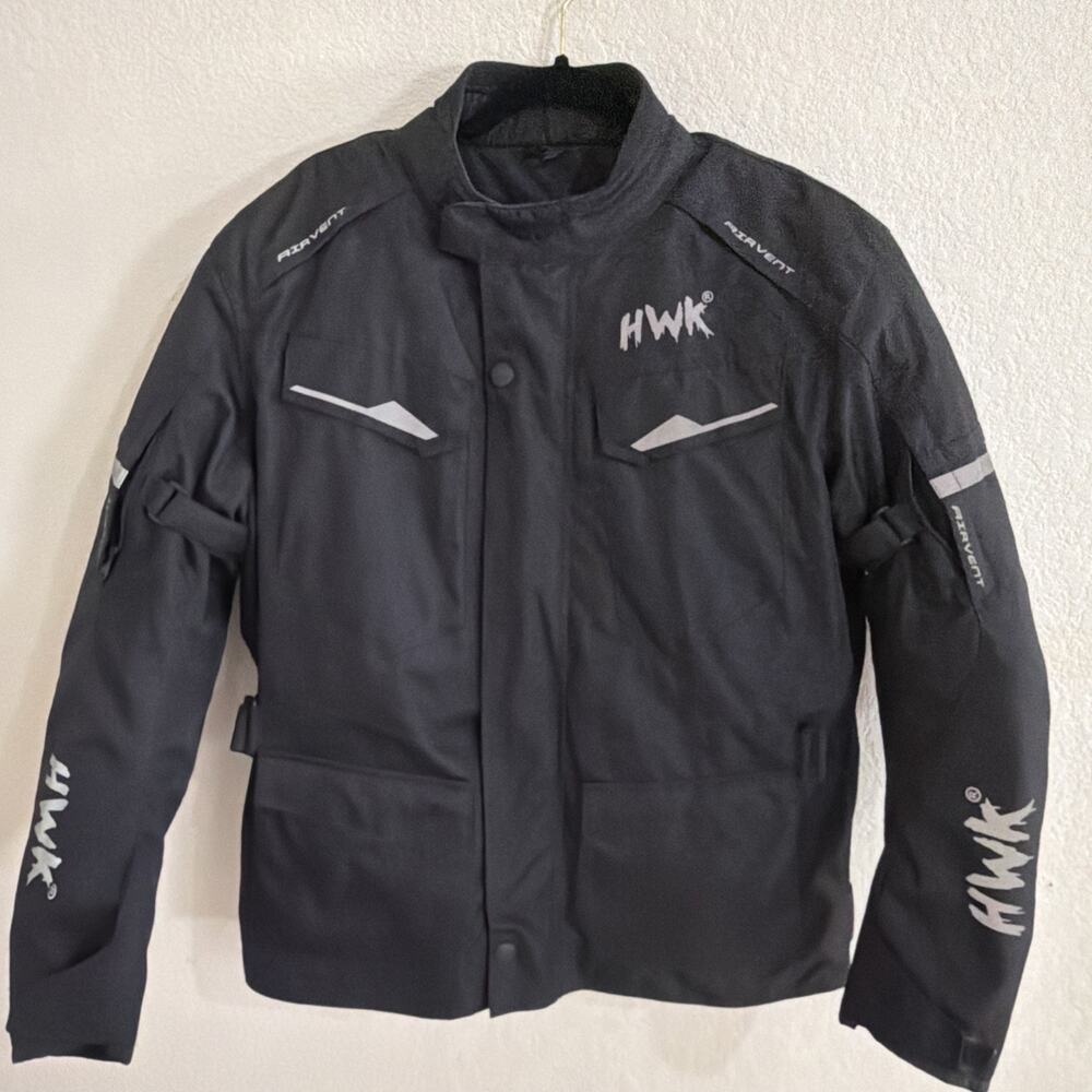 HWK Motorcycle Riding Jacket Mens M Black Adventure Touring Airvent Reflective